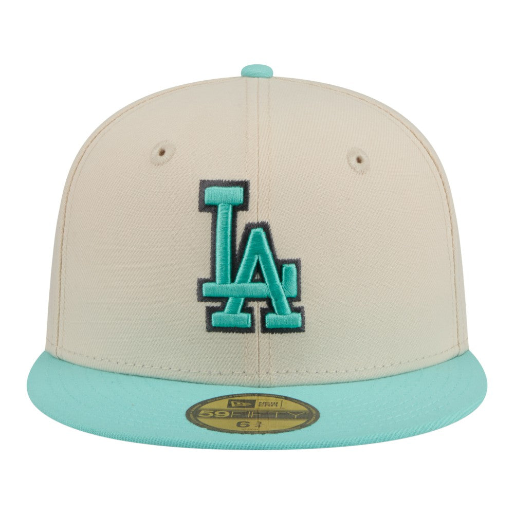 Los Angeles Dodgers New Era Two-Tone Color Pack 59FIFTY Fitted Hat - Light Beige/Turquoise Hats