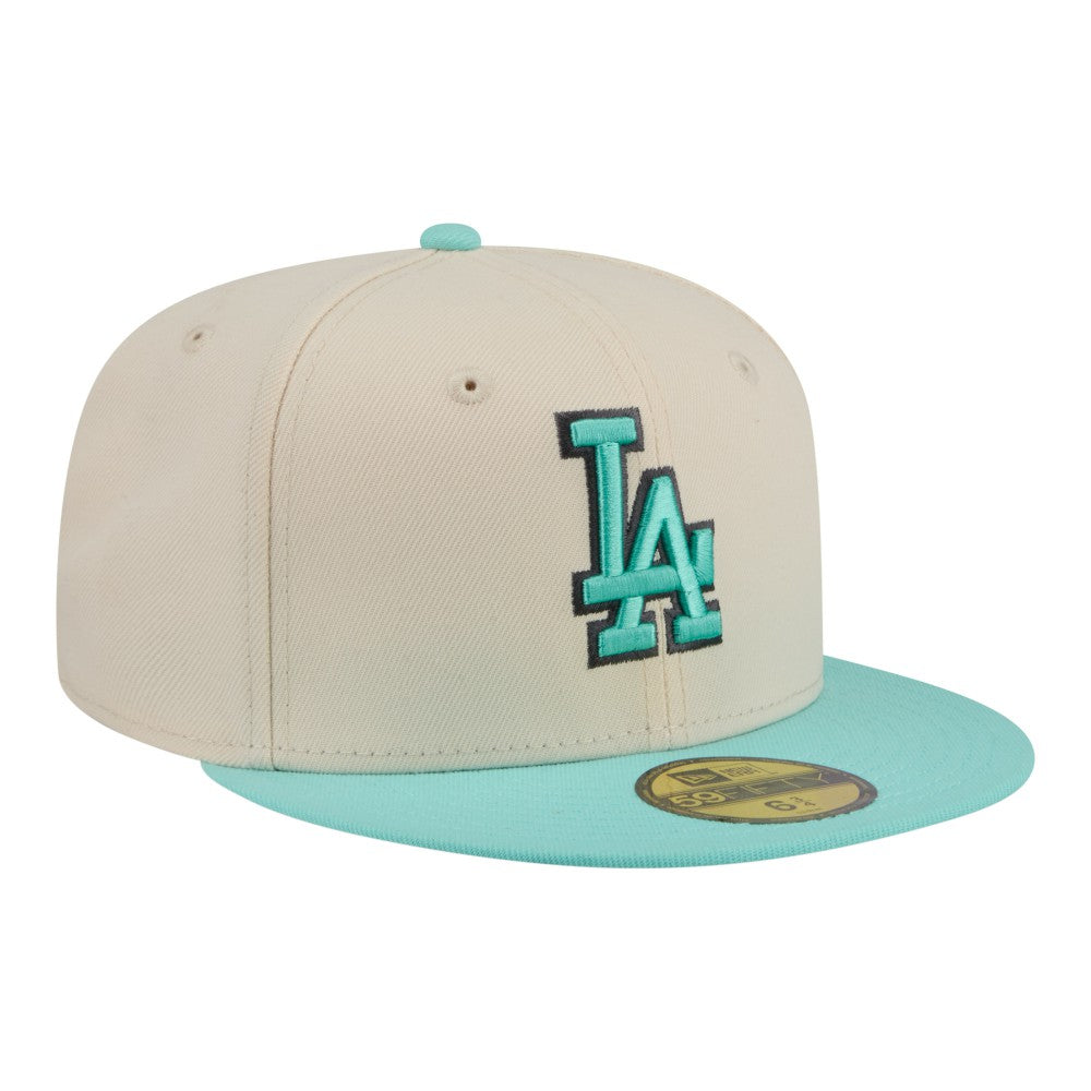 Los Angeles Dodgers New Era Two-Tone Color Pack 59FIFTY Fitted Hat - Light Beige/Turquoise Hats