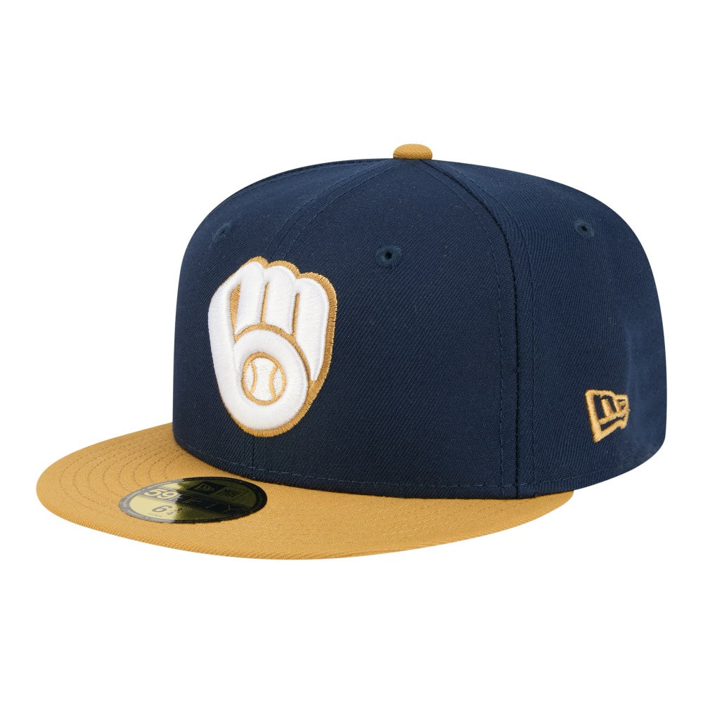 Milwaukee Brewers New Era Two-Tone Color Pack 59FIFTY Fitted Hat - Navy/Khaki Hats