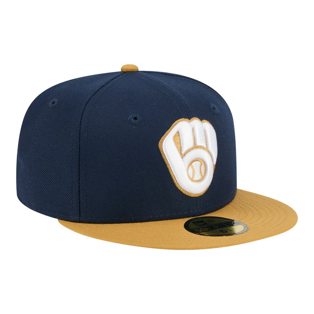 Milwaukee Brewers New Era Two-Tone Color Pack 59FIFTY Fitted Hat - Navy/Khaki Hats