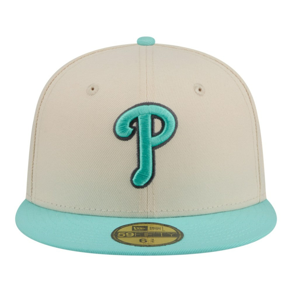 Philadelphia Phillies New Era Two-Tone Color Pack 59FIFTY Fitted Hat - Light Beige/Turquoise Hats