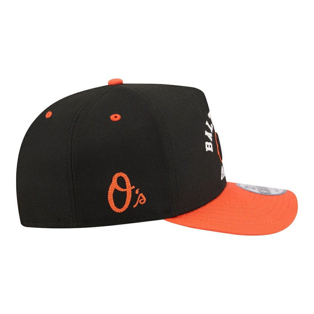 Baltimore Orioles New Era Arched A-Frame 9FIFTY Adjustable Hat - Black/Orange Hats