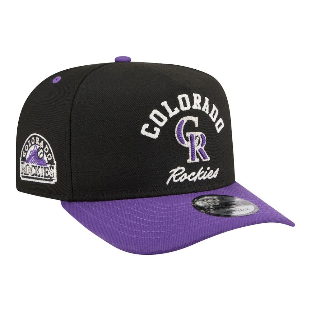 Colorado Rockies New Era Arched A-Frame 9FIFTY Adjustable Hat - Black/Purple Hats