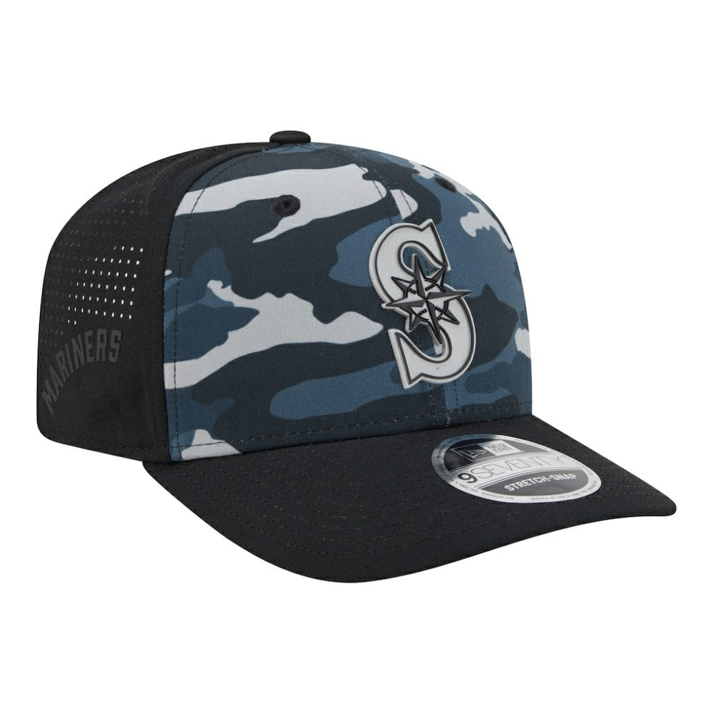 Seattle Mariners New Era Tonal Camo 9SEVENTY Stretch-Snap Hat - Black Hats