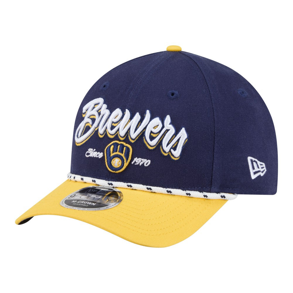 Milwaukee Brewers New Era Team Loyal 9FORTY M-Crown Adjustable Hat - Navy/Gold Hats