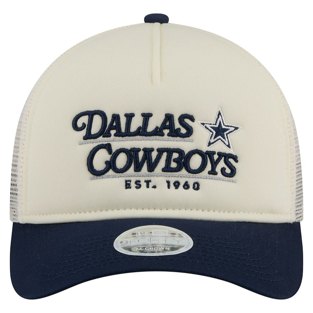 Dallas Cowboys New Era Women's Retro A-Frame 9FORTY Adjustable Hat - Cream/Navy Hats