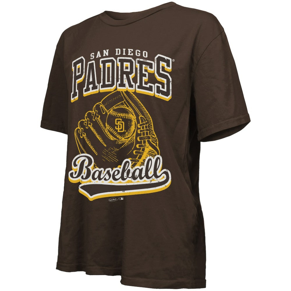 San Diego Padres Majestic Threads Women's Oversized First Base T-Shirt - Brown T-shirts