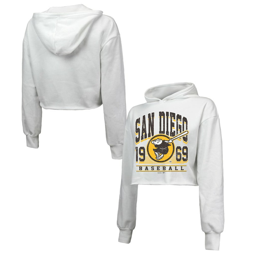 San Diego Padres Majestic Threads Women's Cropped Have A Field Day Tri-Blend Hoodie - White Hoodies