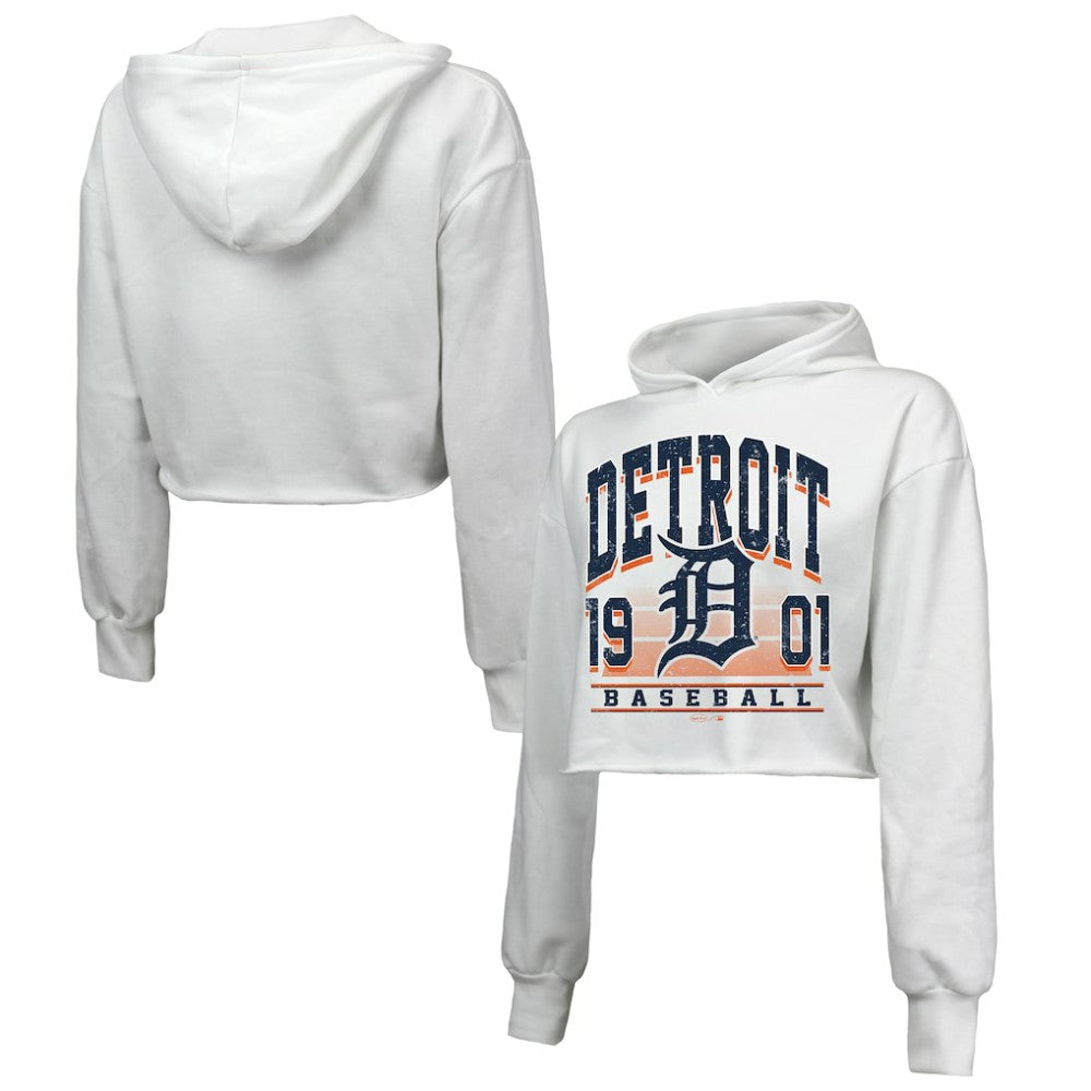 Detroit Tigers Majestic Threads Women's Cropped Have A Field Day Tri-Blend Hoodie - White Hoodies