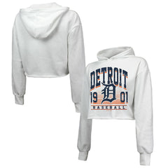 Detroit Tigers Majestic Threads Women's Cropped Have A Field Day Tri-Blend Hoodie - White Hoodies