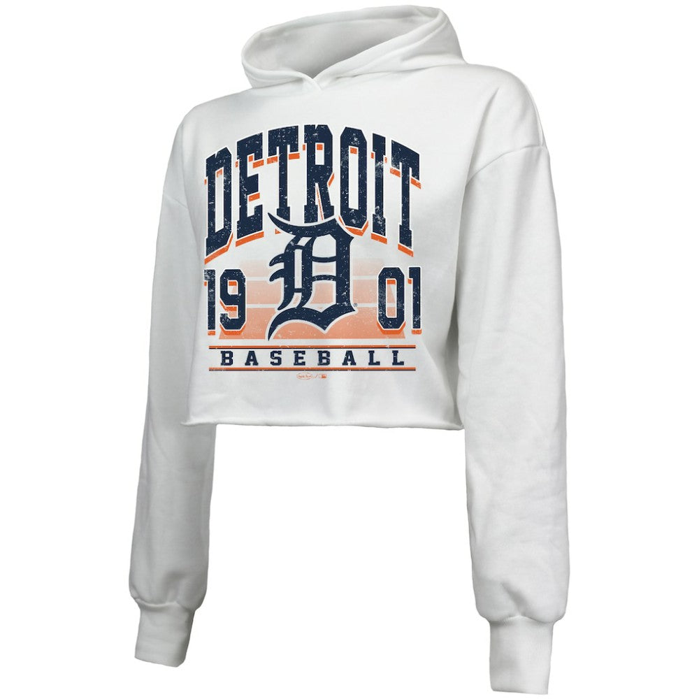 Detroit Tigers Majestic Threads Women's Cropped Have A Field Day Tri-Blend Hoodie - White Hoodies