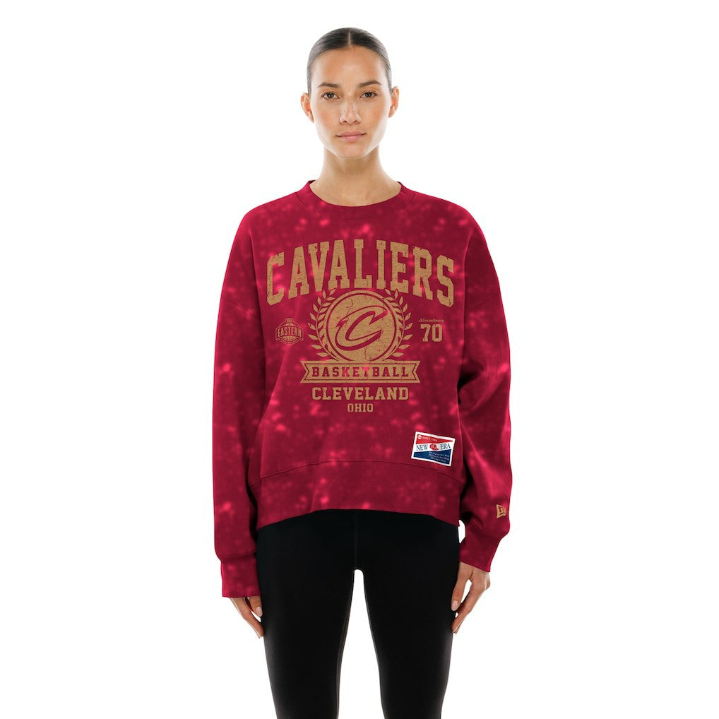 Cleveland Cavaliers Women's Throwback Collection Mineral Wash Crewneck Sweatshirt Wine - New Era