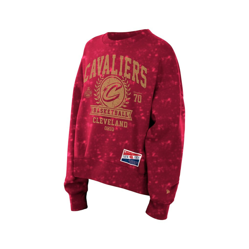 Cleveland Cavaliers Women's Throwback Collection Mineral Wash Crewneck Sweatshirt Wine - New Era
