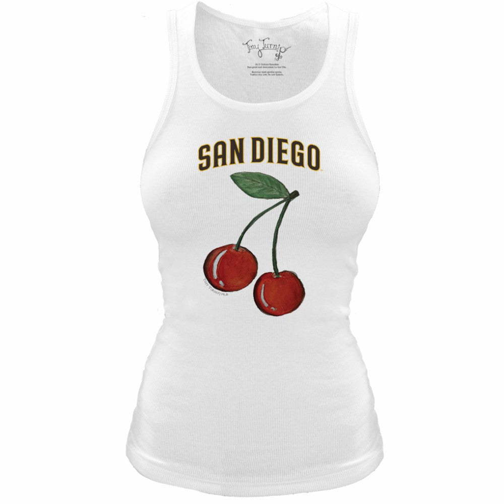 San Diego Padres Tiny Turnip Women's Fitted Cherries Tri-Blend Tank Top - White Tanks