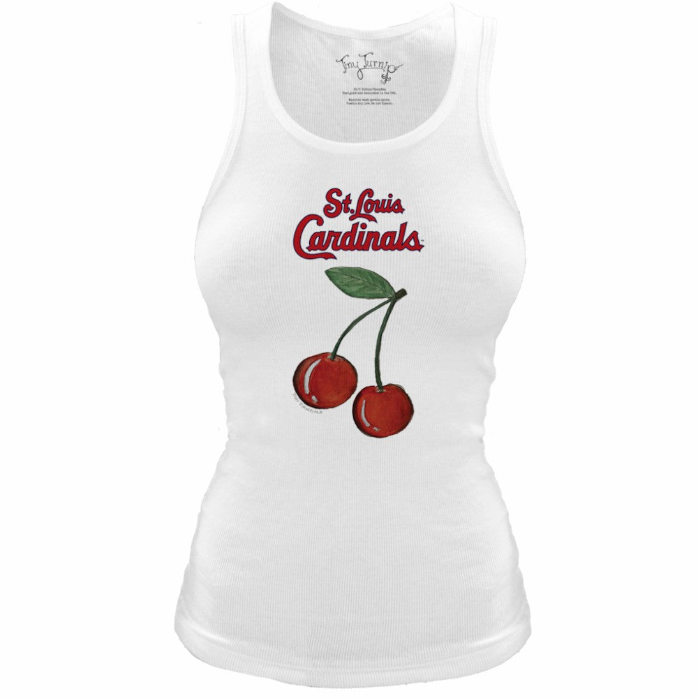 St. Louis Cardinals Tiny Turnip Women's Fitted Cherries Tri-Blend Tank Top - White Tanks