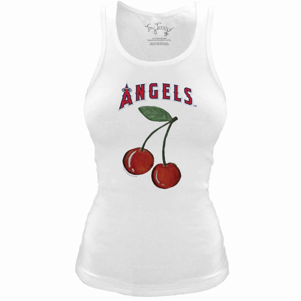 Los Angeles Angels Tiny Turnip Women's Fitted Cherries Tri-Blend Tank Top - White Tanks