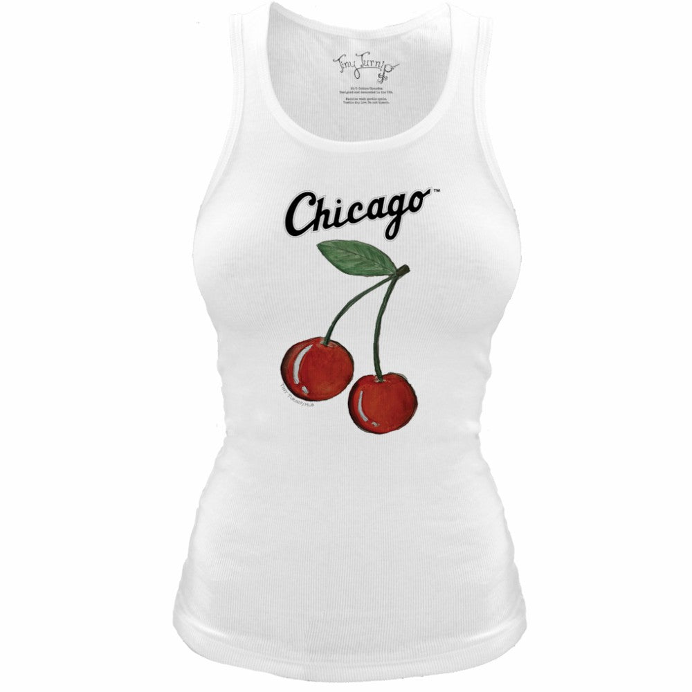 Chicago White Sox Tiny Turnip Women's Fitted Cherries Tri-Blend Tank Top - White Tanks