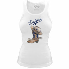 Los Angeles Dodgers Tiny Turnip Women's Fitted Vintage Cowboy Boot Tri-Blend Tank Top - White Tanks