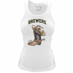 Milwaukee Brewers Tiny Turnip Women's Fitted Vintage Cowboy Boot Tri-Blend Tank Top - White Tanks