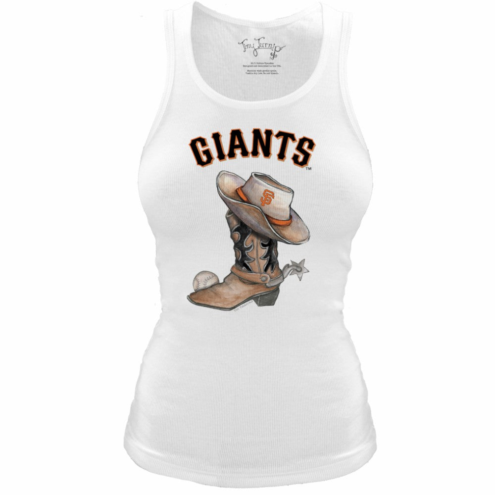 San Francisco Giants Tiny Turnip Women's Fitted Vintage Cowboy Boot Tri-Blend Tank Top - White Tanks