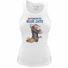 Toronto Blue Jays Tiny Turnip Women's Fitted Vintage Cowboy Boot Tri-Blend Tank Top - White Tanks