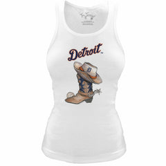 Detroit Tigers Tiny Turnip Women's Fitted Vintage Cowboy Boot Tri-Blend Tank Top - White Tanks