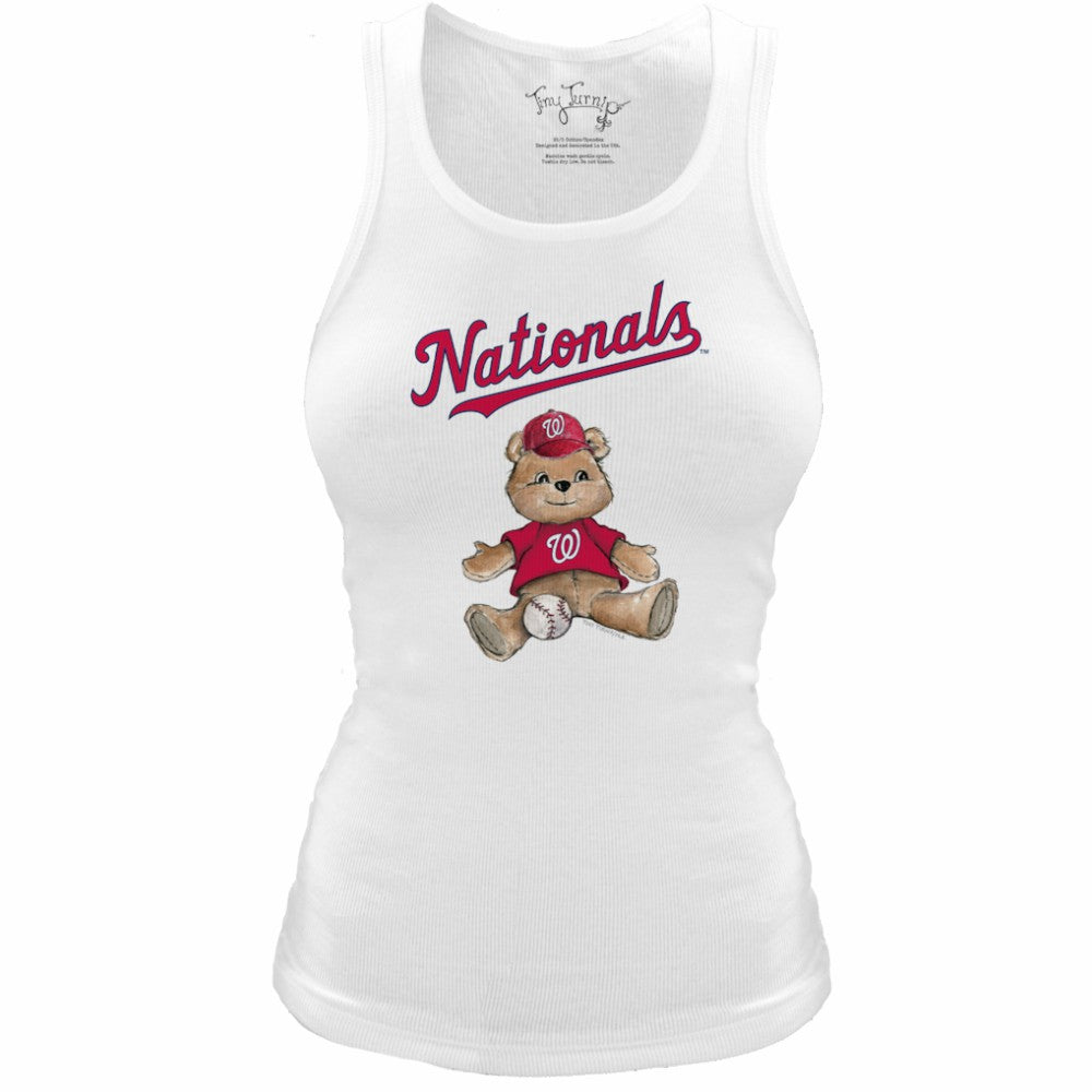 Washington Nationals Tiny Turnip Women's Fitted Teddy Bear Tri-Blend Tank Top - White Tanks