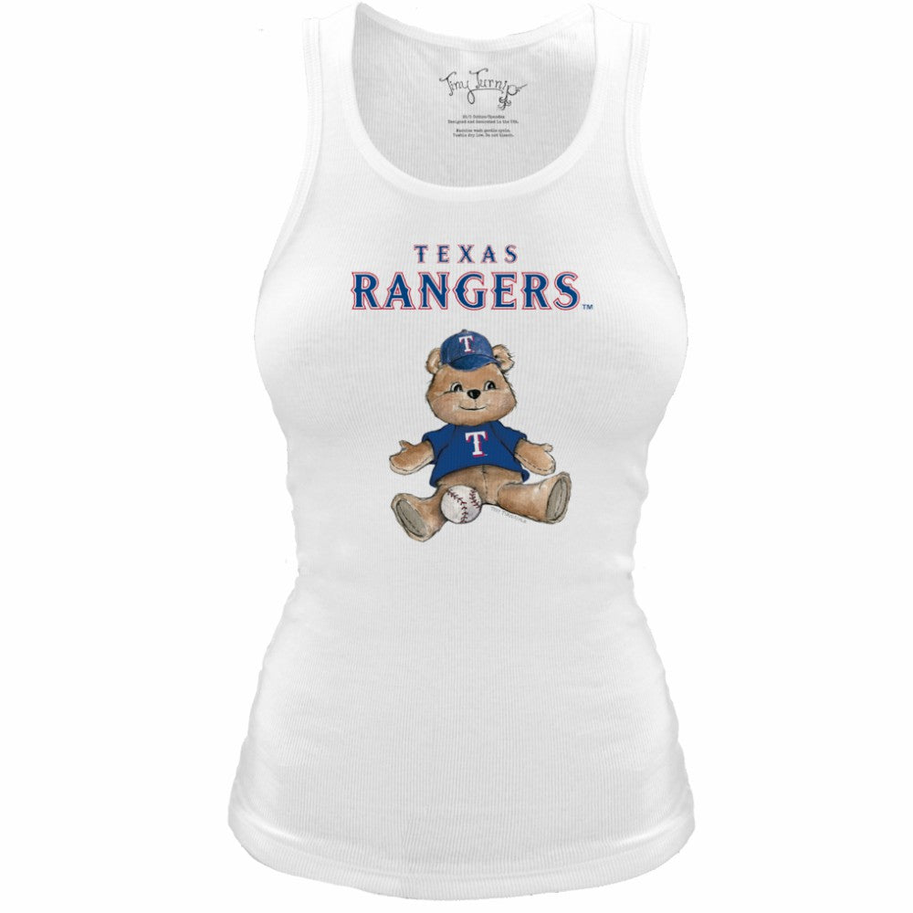 Texas Rangers Tiny Turnip Women's Fitted Teddy Bear Tri-Blend Tank Top - White Tanks