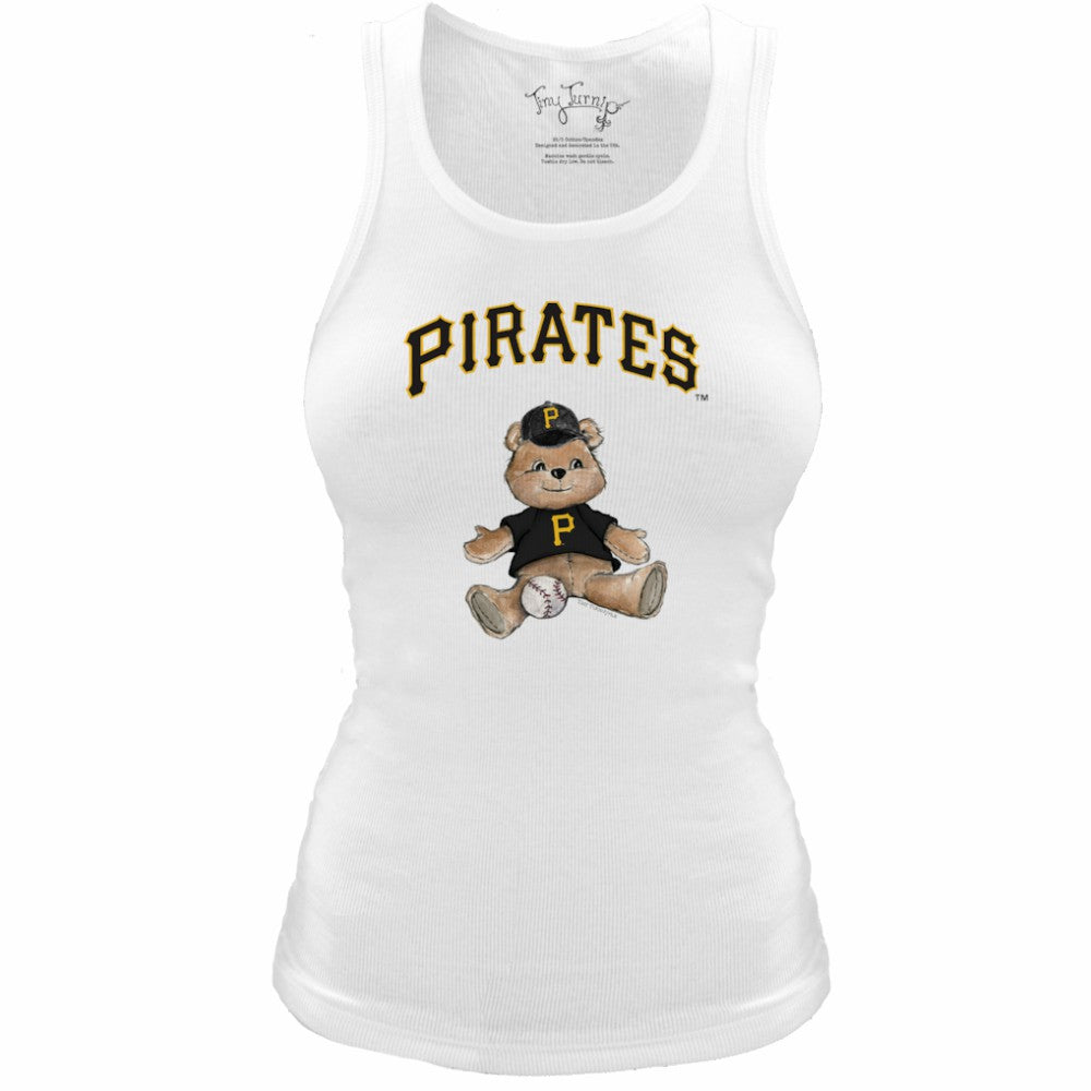 Pittsburgh Pirates Tiny Turnip Women's Fitted Teddy Bear Tri-Blend Tank Top - White Tanks