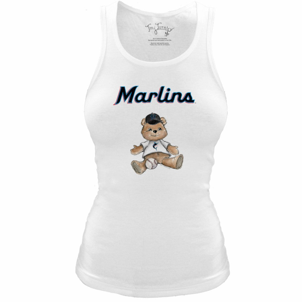 Miami Marlins Tiny Turnip Women's Fitted Teddy Bear Tri-Blend Tank Top - White Tanks