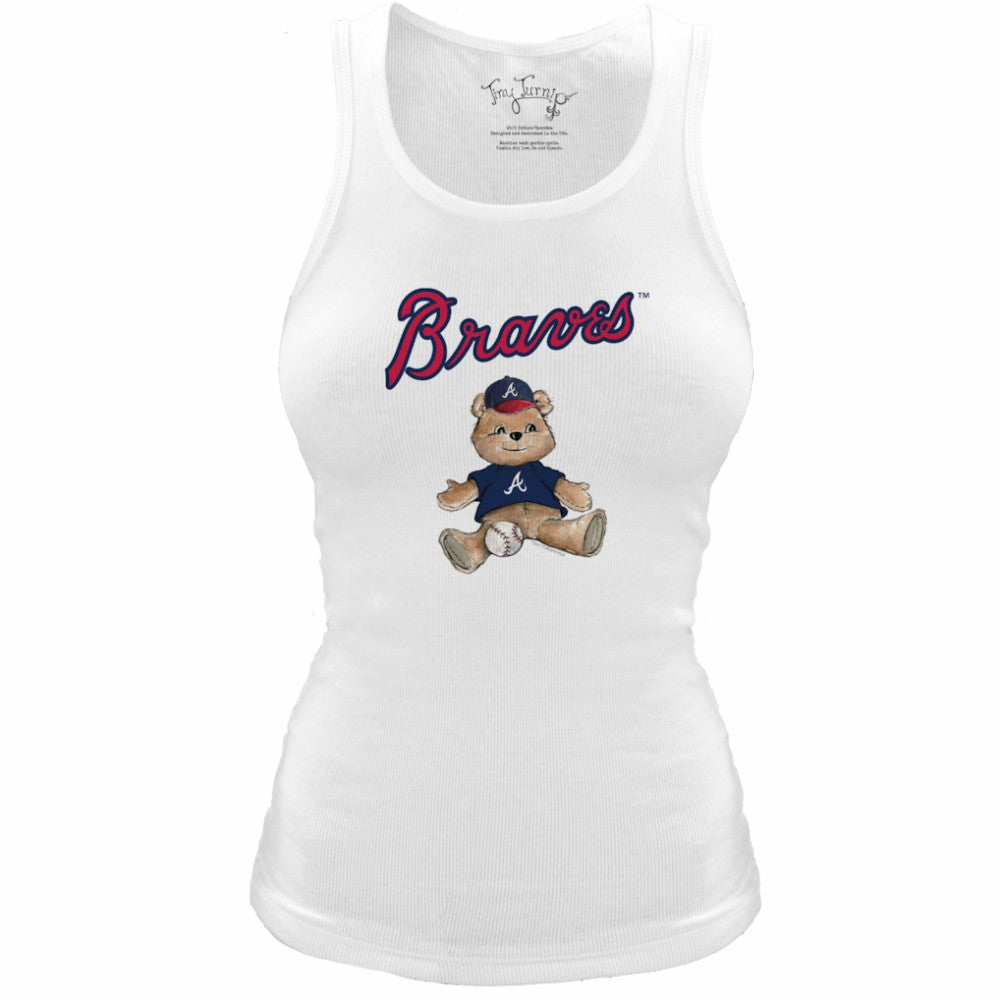 Atlanta Braves Tiny Turnip Women's Fitted Teddy Bear Tri-Blend Tank Top - White Tanks