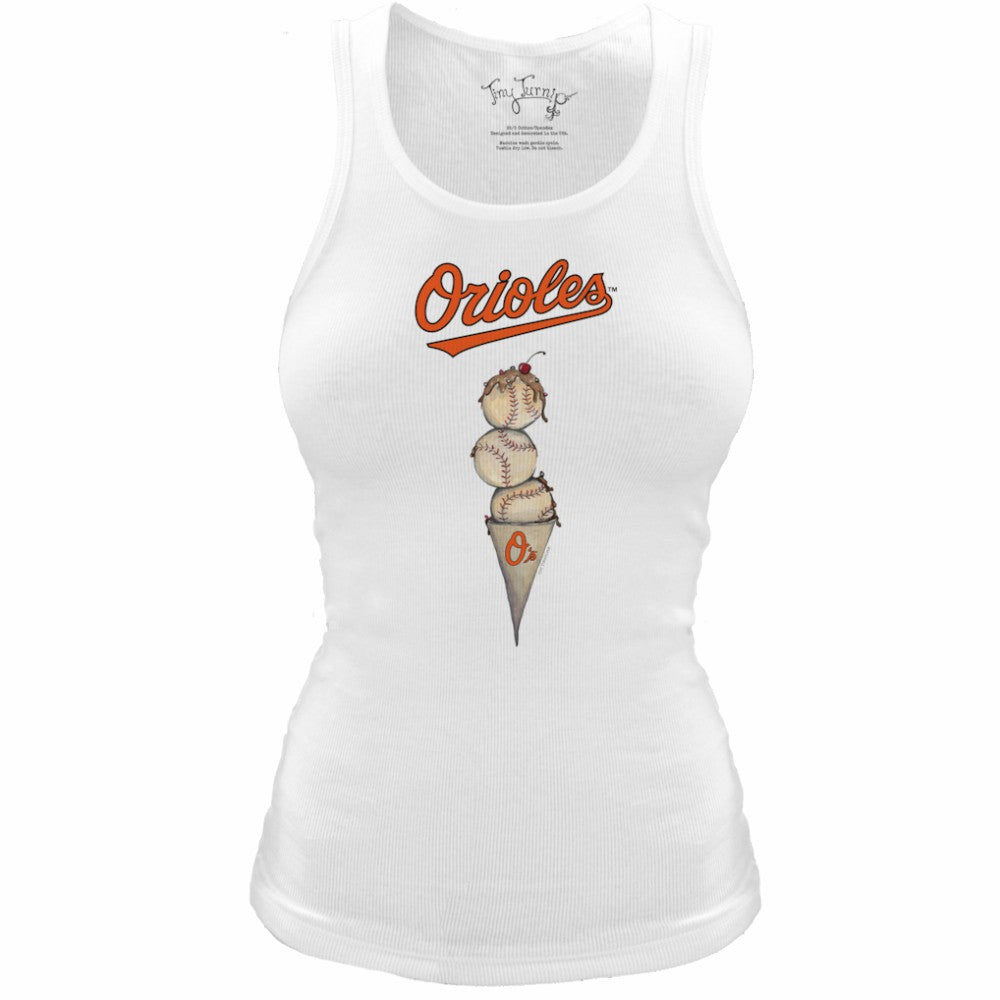 Baltimore Orioles Tiny Turnip Women's Fitted Triple Scoop Tri-Blend Tank Top - White Tanks