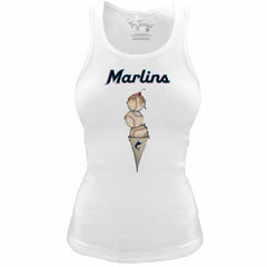 Miami Marlins Tiny Turnip Women's Fitted Triple Scoop Tri-Blend Tank Top - White Tanks