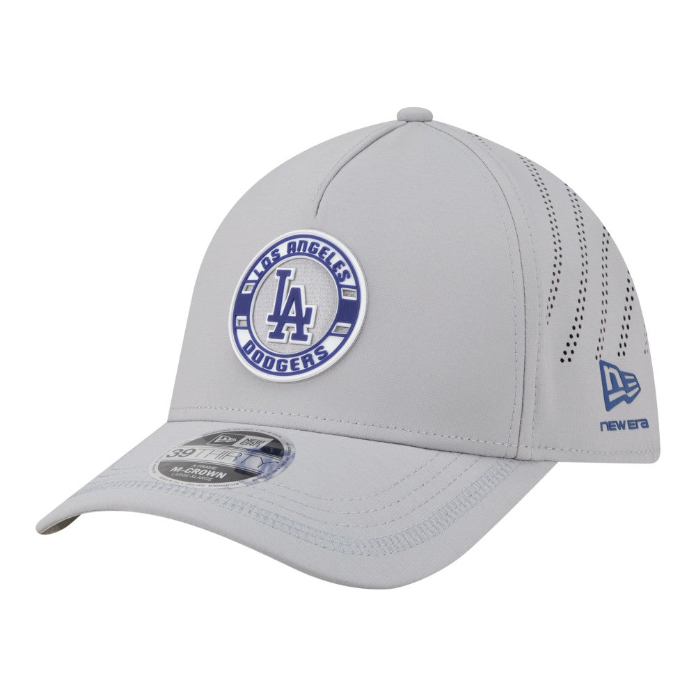 Los Angeles Dodgers New Era Patch 39THIRTY A-Frame M-Crown Perforated Flex Hat - Gray Hats