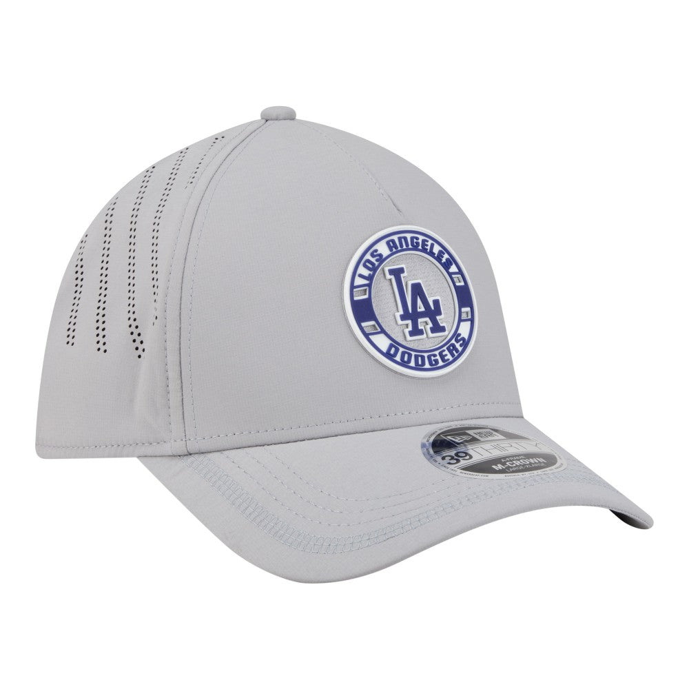 Los Angeles Dodgers New Era Patch 39THIRTY A-Frame M-Crown Perforated Flex Hat - Gray Hats