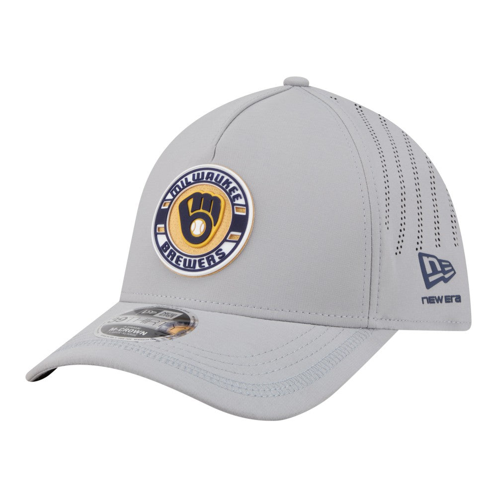 Milwaukee Brewers New Era Patch 39THIRTY A-Frame M-Crown Perforated Flex Hat - Gray Hats