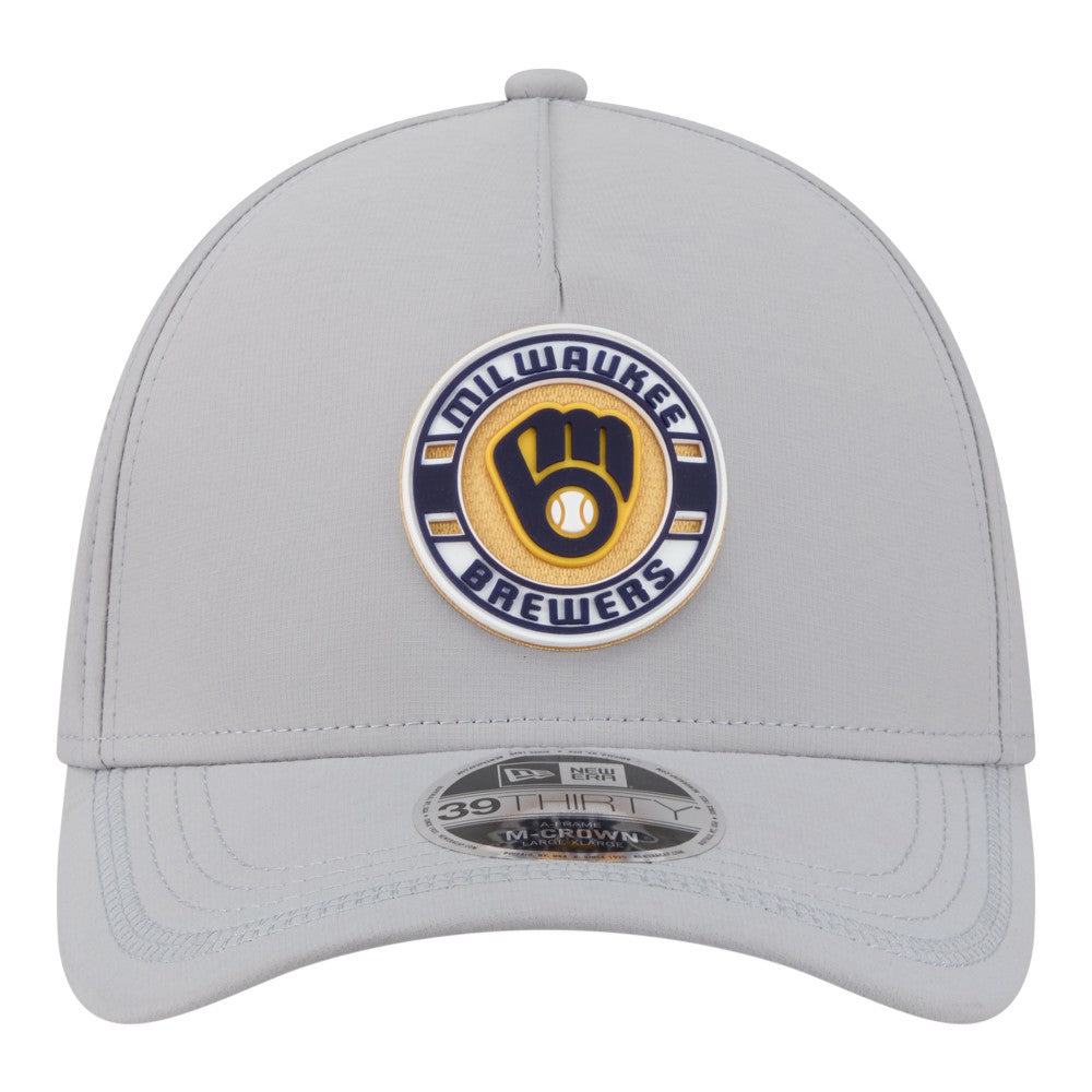 Milwaukee Brewers New Era Patch 39THIRTY A-Frame M-Crown Perforated Flex Hat - Gray Hats