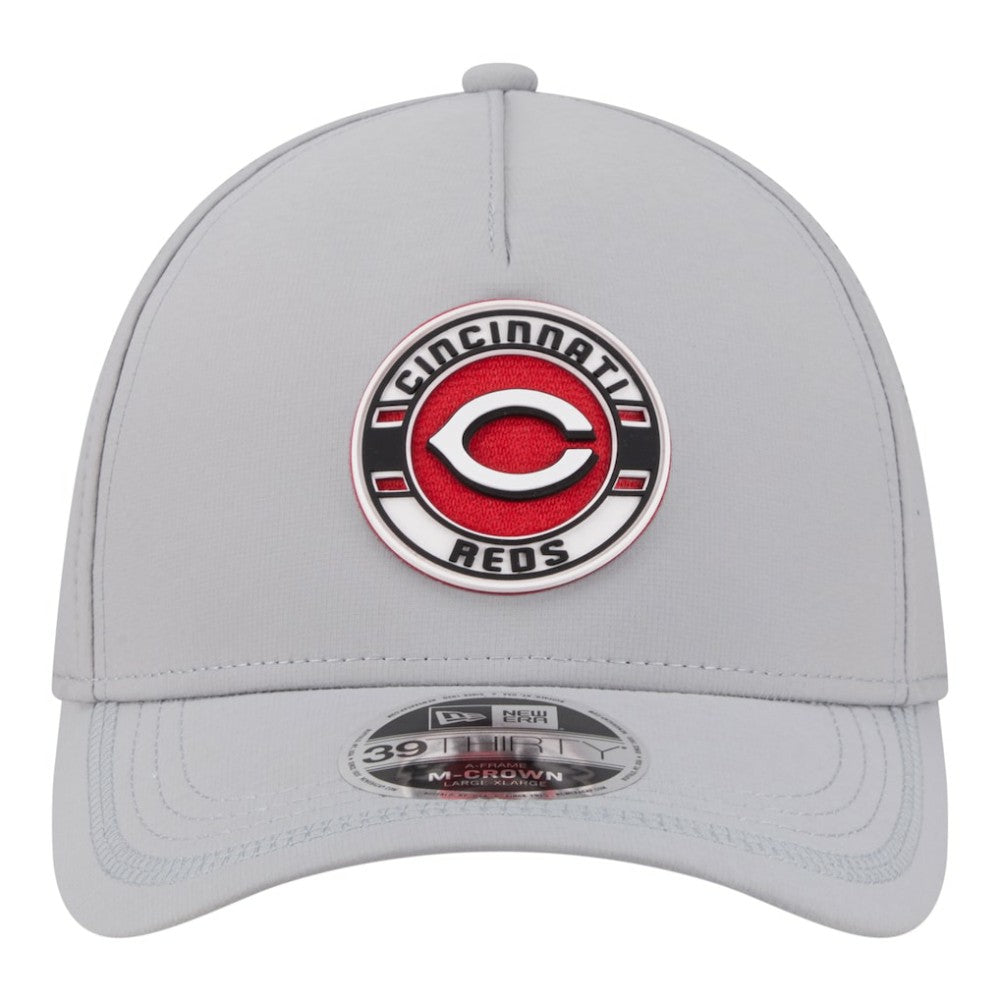 Cincinnati Reds New Era Patch 39THIRTY A-Frame M-Crown Perforated Flex Hat - Gray Hats