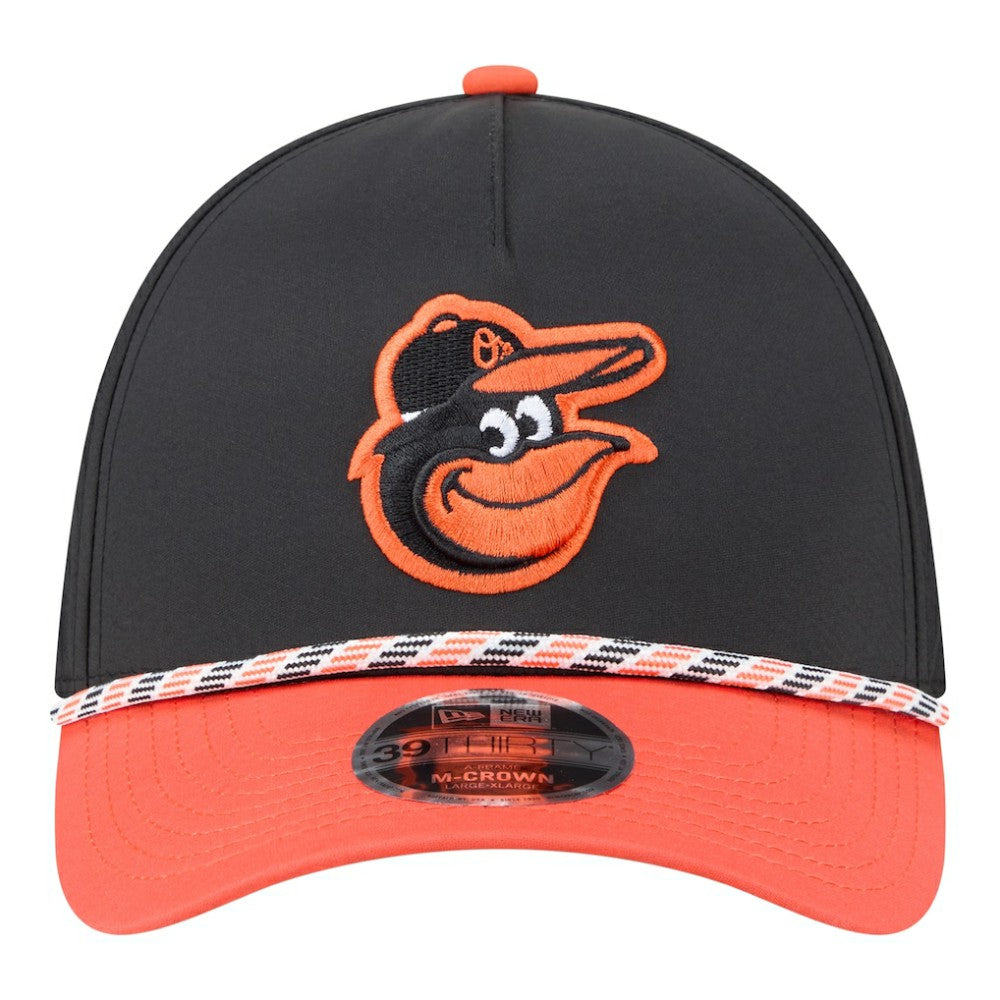 Baltimore Orioles New Era Rope M-Crown A-Frame 39THIRTY Flex Hat - Black/Orange Hats