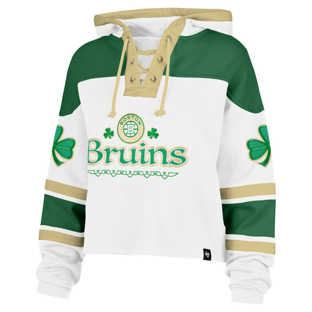 Boston Bruins '47 Women's McLucky Cropped Lacer Hoodie - White | US 203281119