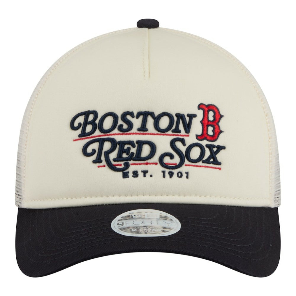 Boston Red Sox New Era Women's Retro 9FORTY M-Crown A-Frame Trucker Adjustable Hat - Light Beige/Navy Hats
