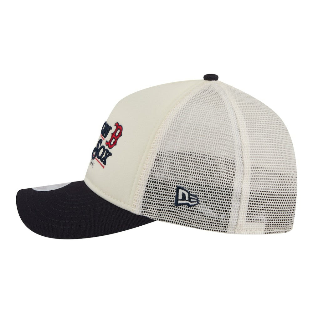 Boston Red Sox New Era Women's Retro 9FORTY M-Crown A-Frame Trucker Adjustable Hat - Light Beige/Navy Hats