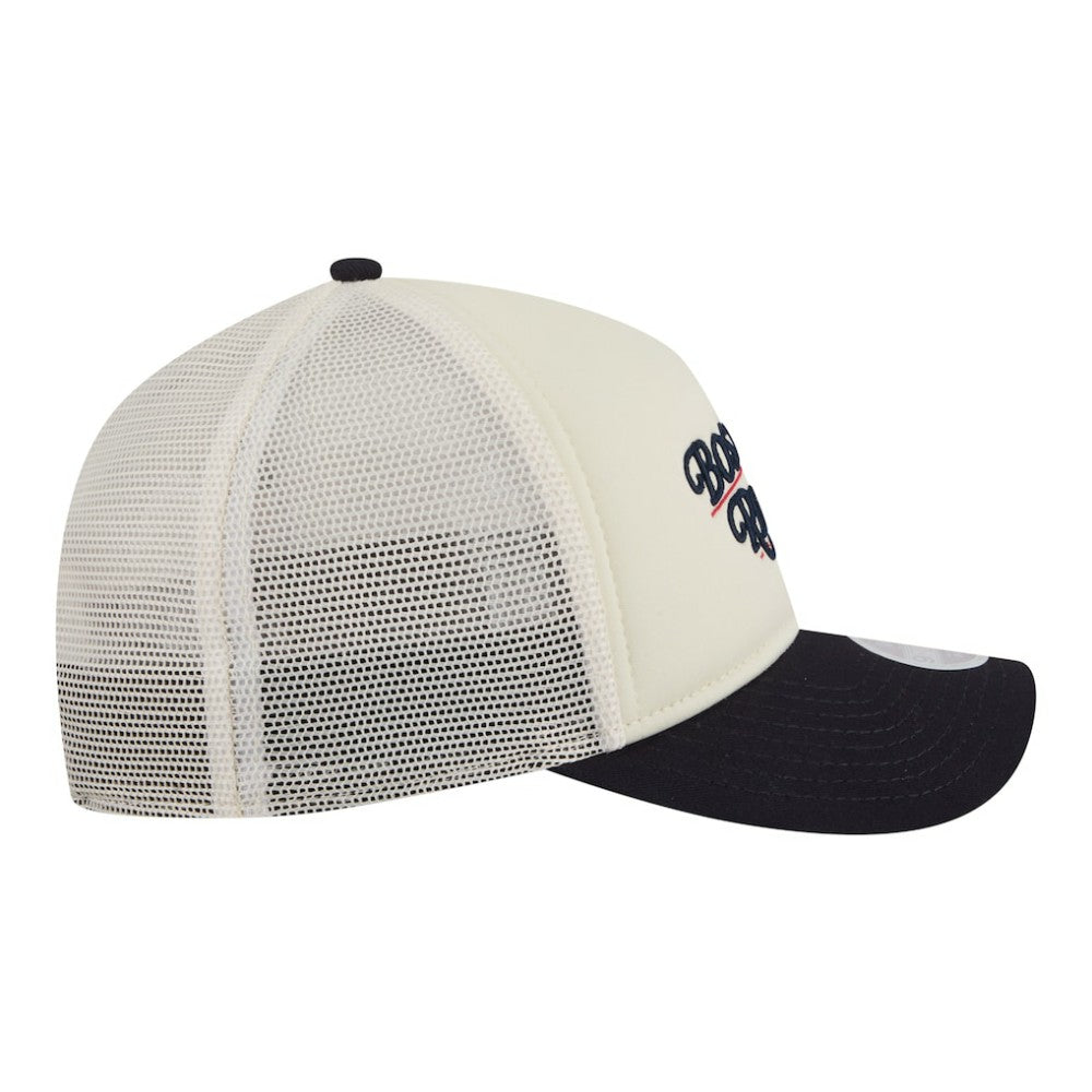 Boston Red Sox New Era Women's Retro 9FORTY M-Crown A-Frame Trucker Adjustable Hat - Light Beige/Navy Hats