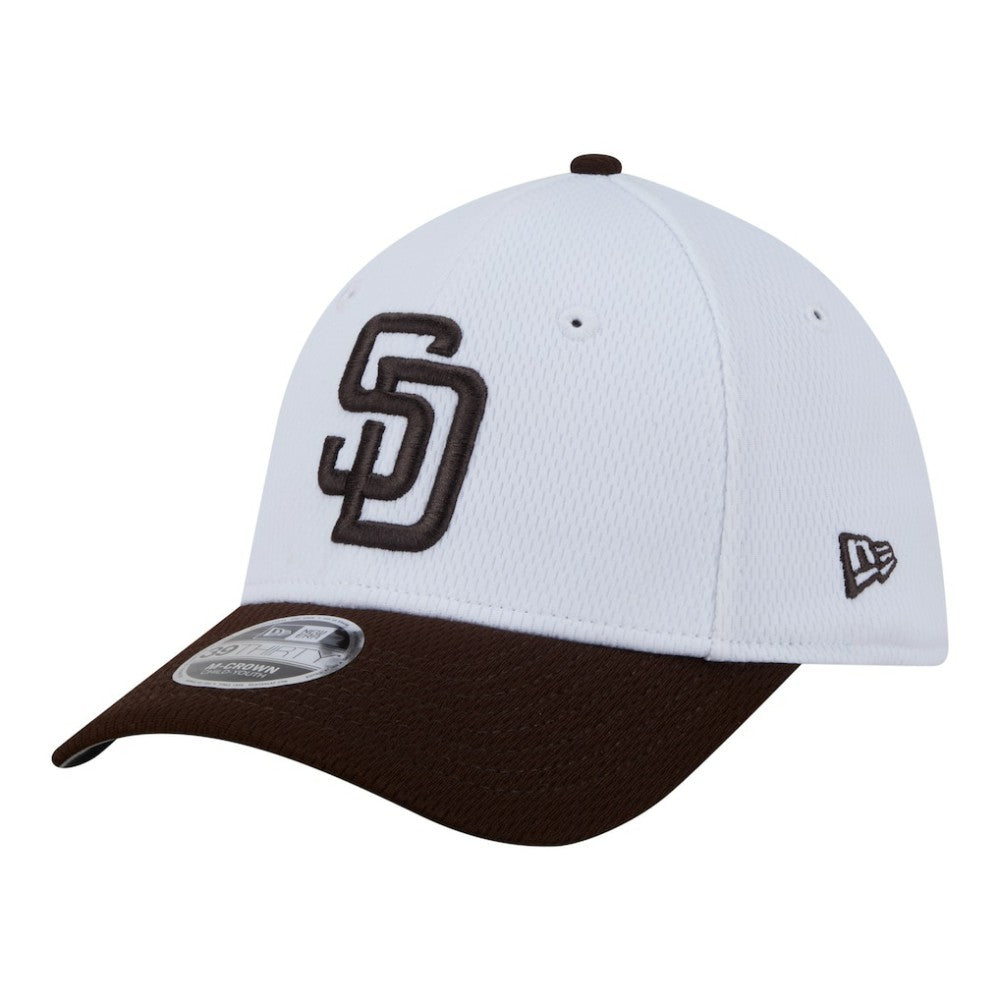 San Diego Padres New Era Youth Baseball 39THIRTY M-Crown Flex Hat - White/Brown Hats
