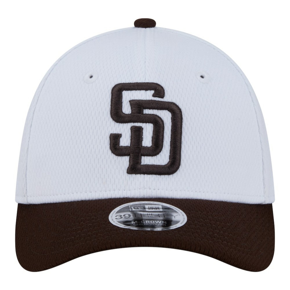 San Diego Padres New Era Youth Baseball 39THIRTY M-Crown Flex Hat - White/Brown Hats