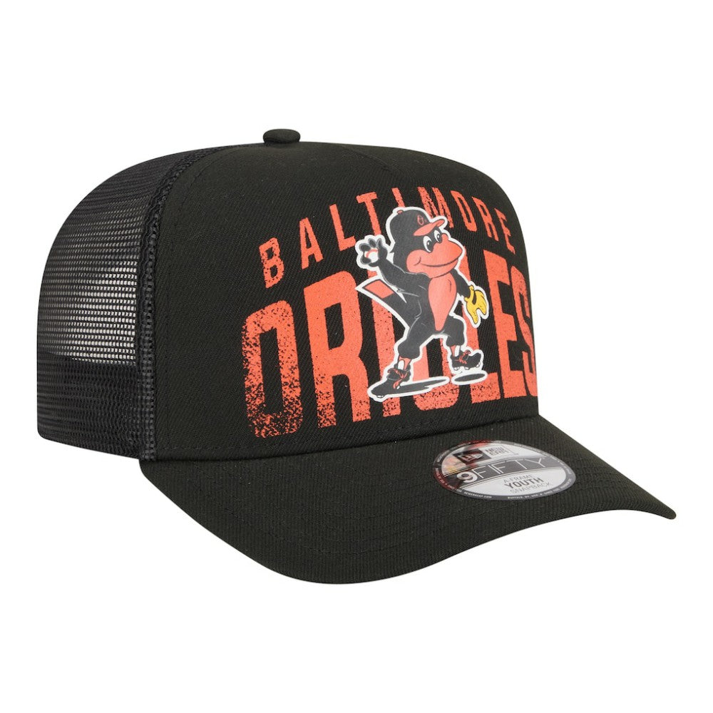 Baltimore Orioles New Era Youth Logo Fade A-Frame 9FIFTY Snapback Hat - Black Hats