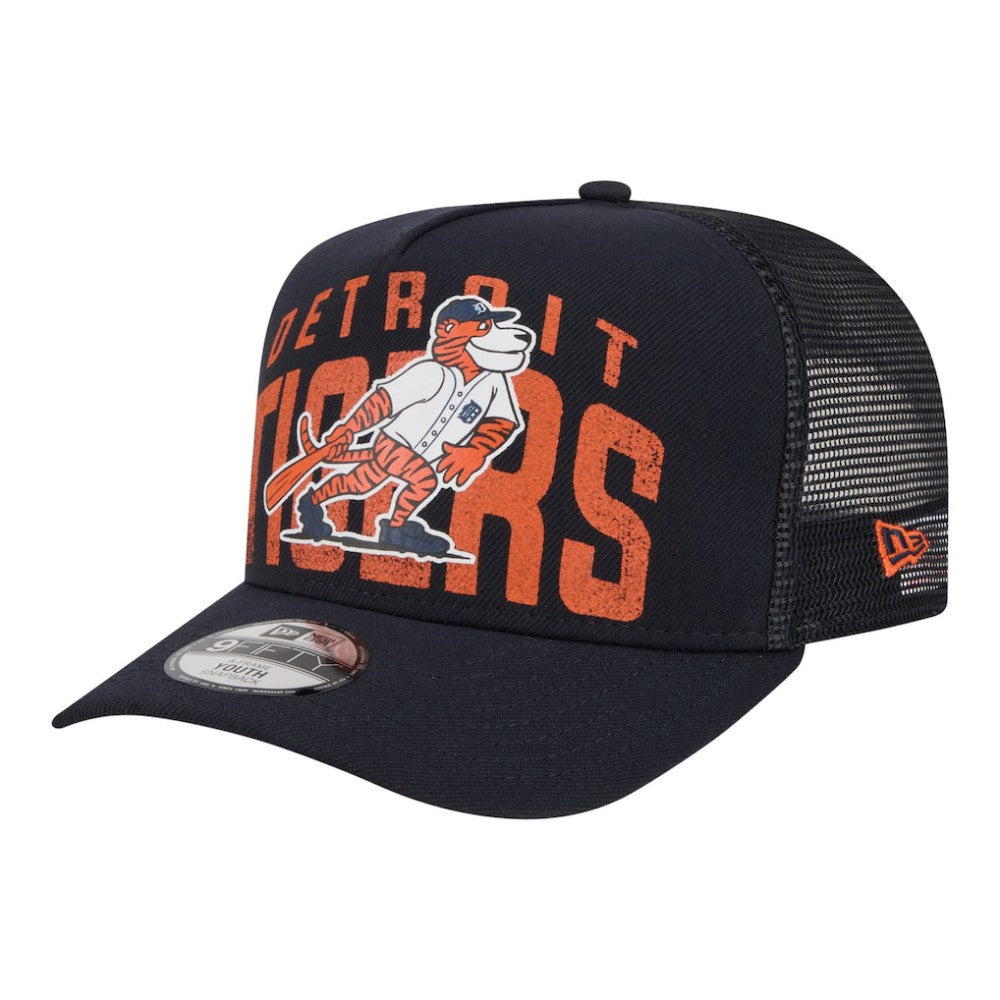 Detroit Tigers New Era Youth Logo Fade A-Frame 9FIFTY Snapback Hat - Navy Hats