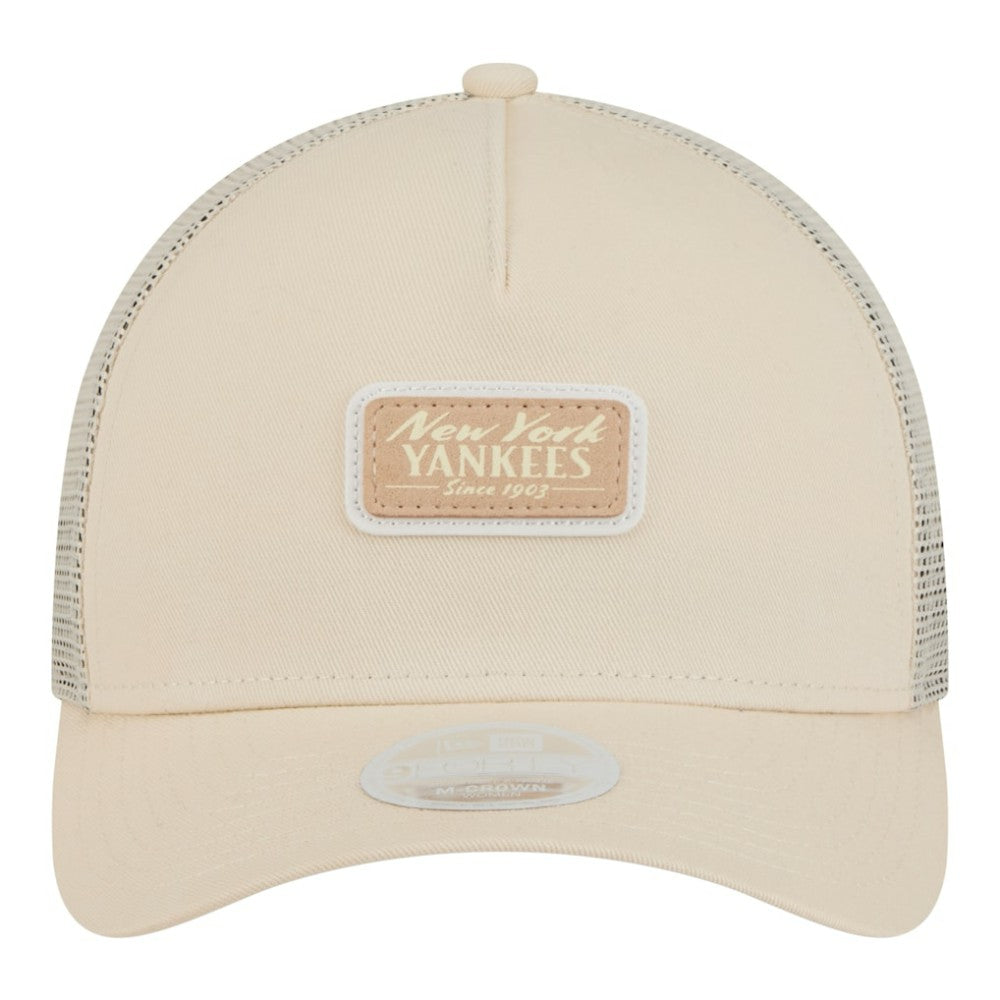New York Yankees New Era Women's Tonal Patch 9FORTY M-Crown A-Frame Trucker Adjustable Hat - Light Beige Hats