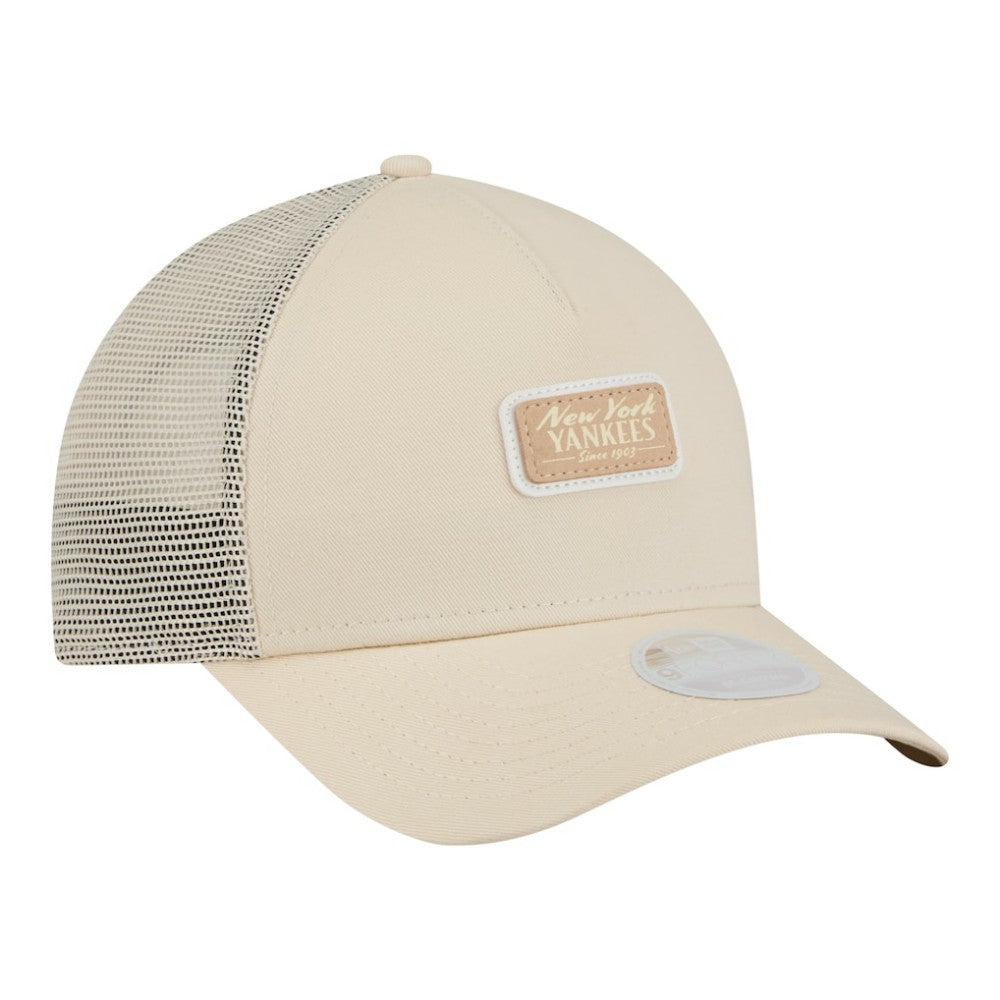 New York Yankees New Era Women's Tonal Patch 9FORTY M-Crown A-Frame Trucker Adjustable Hat - Light Beige Hats
