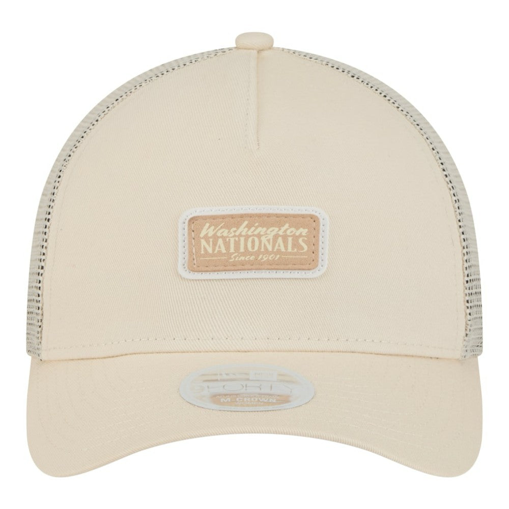 Washington Nationals New Era Women's Tonal Patch 9FORTY M-Crown A-Frame Trucker Adjustable Hat - Light Beige Hats